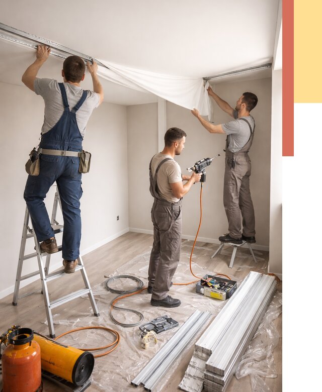 Монтаж натяжного потолка в студии в Лысьве от 5641 руб. — быстро и недорого | ОТДЕЛОЧНИК-Лсь