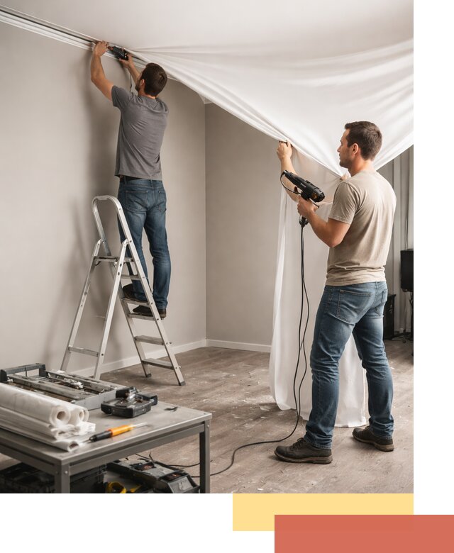 Монтаж натяжного потолка в студии в Лысьве