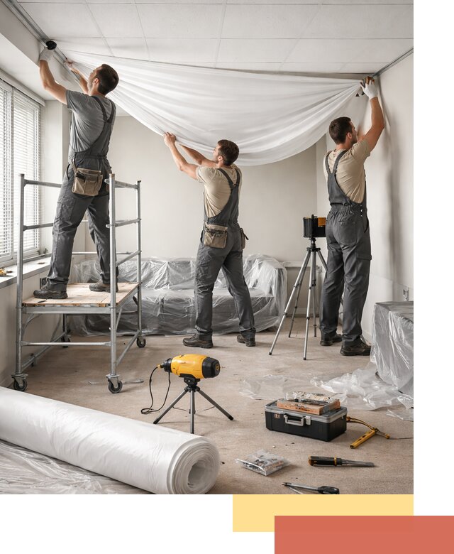 Монтаж натяжного потолка в офисе в Лысьве