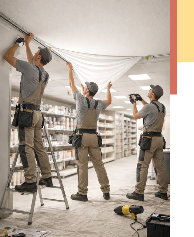 Монтаж натяжного потолка в магазине в Лысьве от 4616 руб. быстро и недорого | ОТДЕЛОЧНИК-Лсь