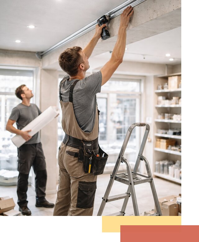 Монтаж натяжных потолков в магазине в Лысьве