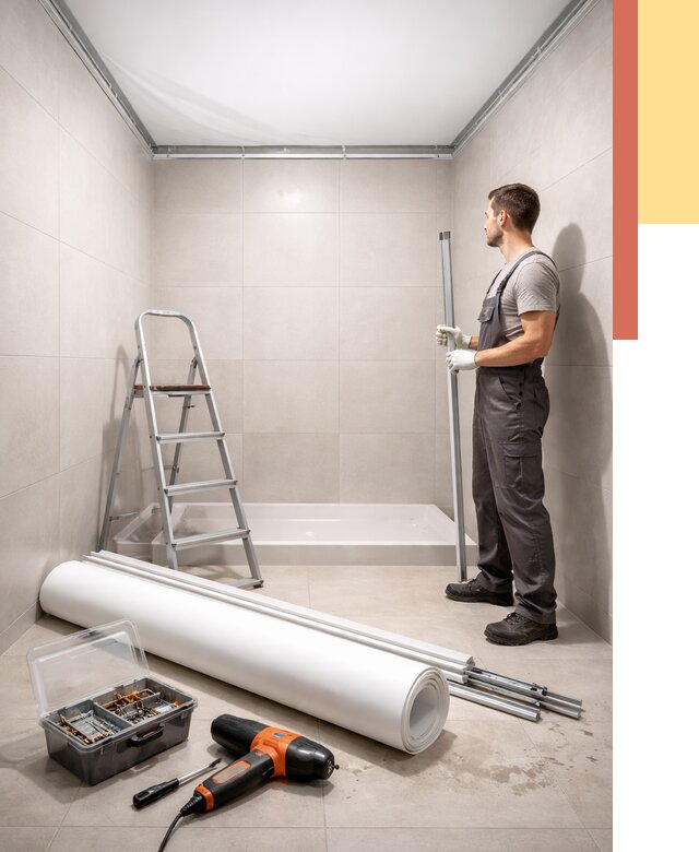 Монтаж натяжного потолка в санузле в Лысьве от 1898 руб. — ОТДЕЛОЧНИК-Лсь