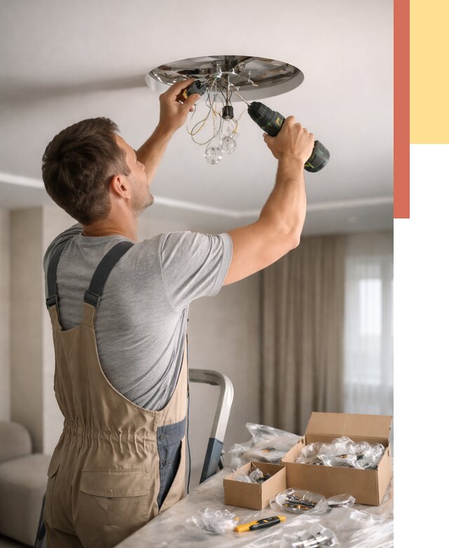 Установка люстры в натяжной потолок в Лысьве от 1231 руб. | Быстро и недорого — ОТДЕЛОЧНИК-Лсь