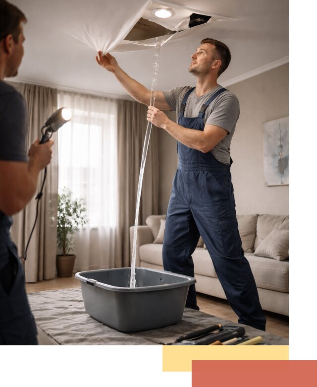 Слив воды с натяжного потолка в Лысьве быстро и аккуратно