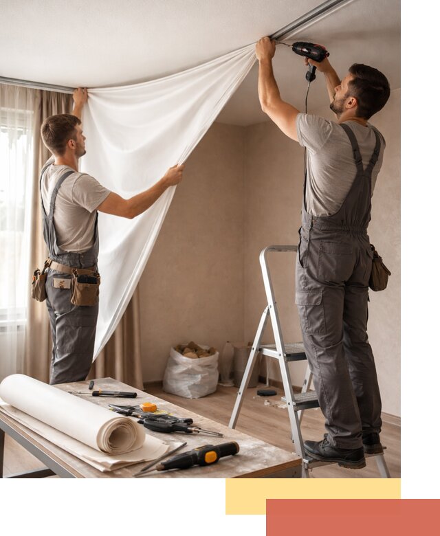 Замена полотна натяжного потолка в Лысьве быстро и качественно