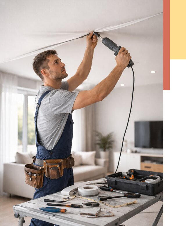 Ремонт натяжных потолков в Лысьве от 9744 руб. под ключ — ОТДЕЛОЧНИК-Лсь