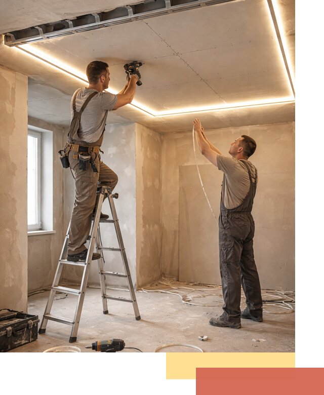 Потолок из гипсокартона с подсветкой в Лысьве