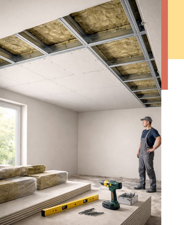 Звукоизоляция потолка ГКЛ в Лысьве от 974 руб. — монтаж под ключ | ОТДЕЛОЧНИК-Лсь